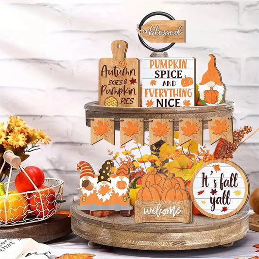 Fall Harvest Wooden Pumpkin Centerpiece Set Of 10 Decor