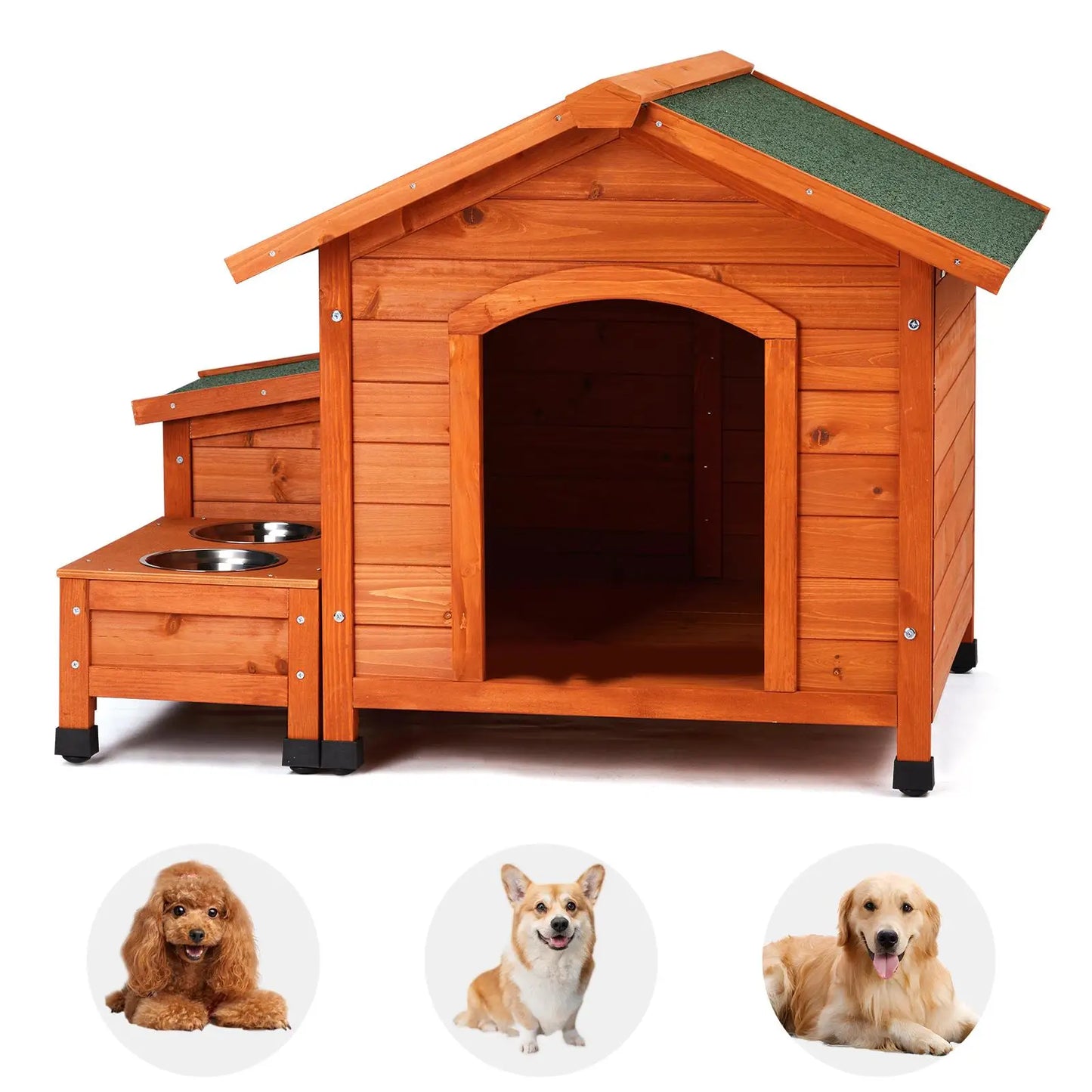 Cozy Wooden Dog House with Food Bowl Storage