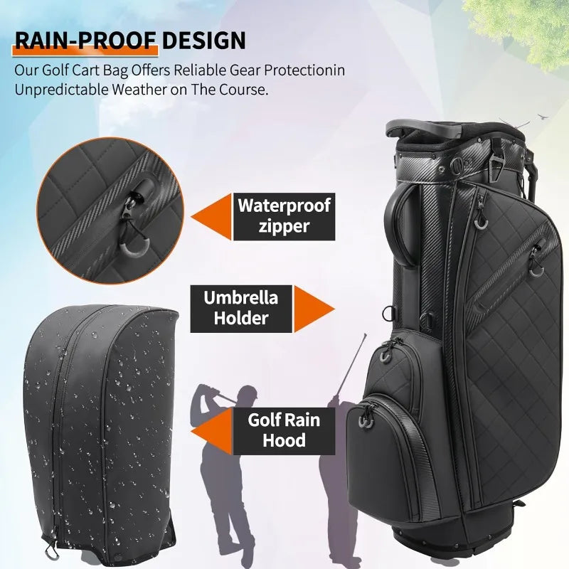 Golf Stand Bag With 14 Way Dividers PU Leather Luxury