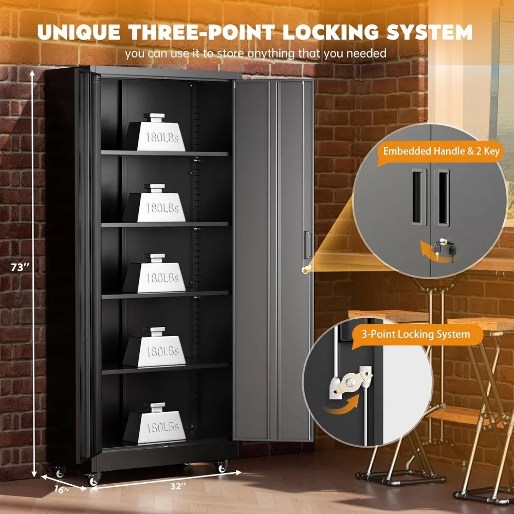 Lockable Rolling Metal Storage Cabinet With Wheels
