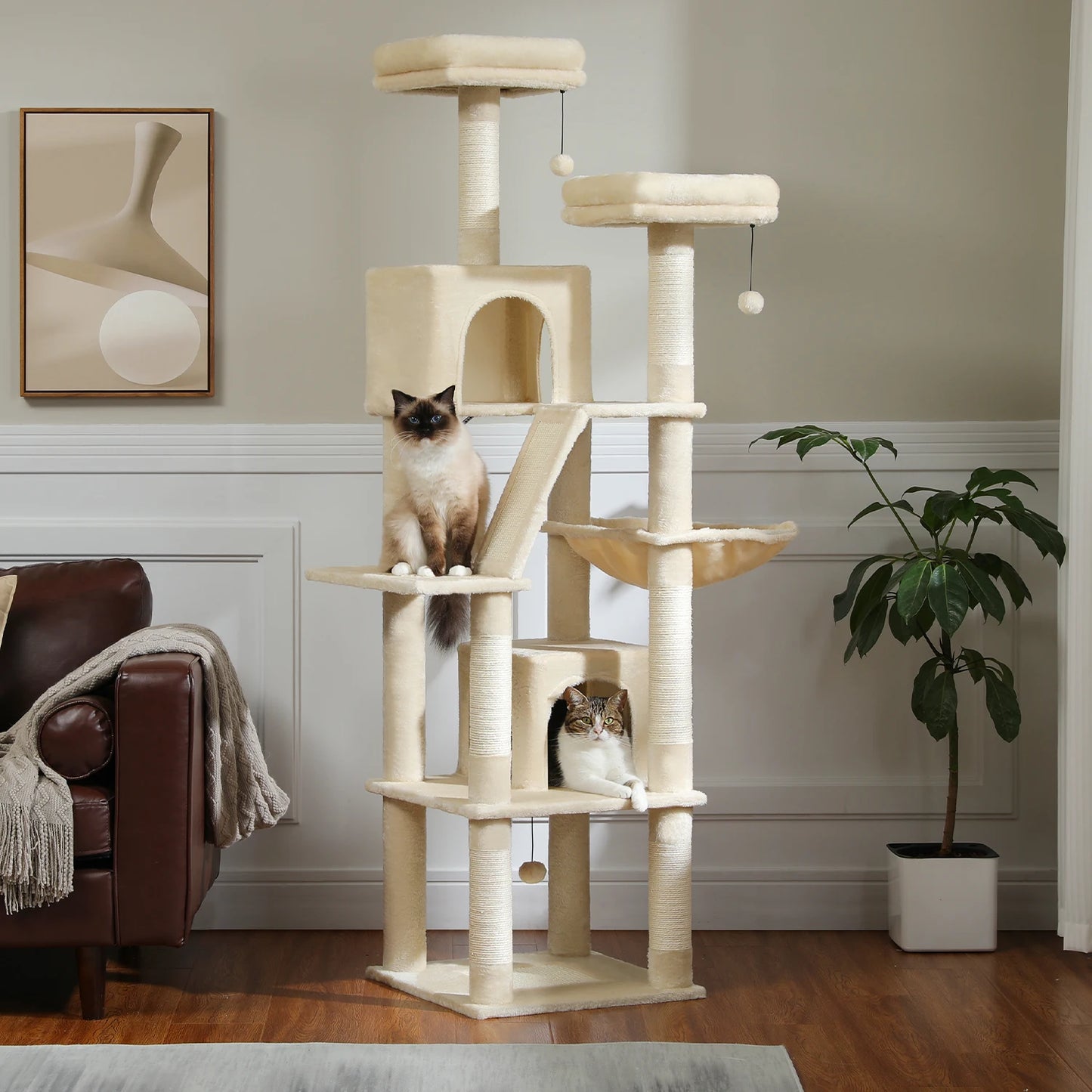 Large Cat Tree with Plush Condo and Scratching Posts