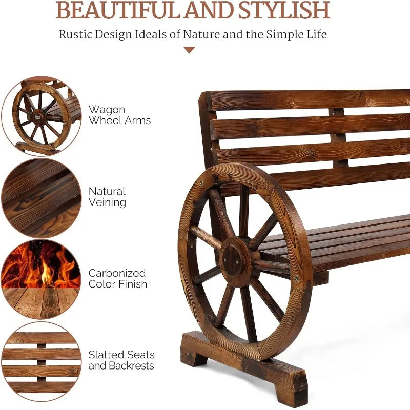 Rustic Wooden Wheel Bench for Charming Outdoor Spaces