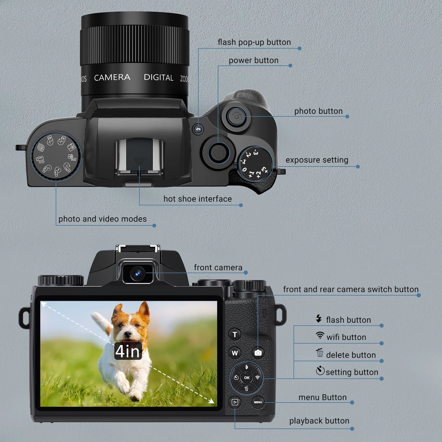 4K Vlogging Camera With WiFi And 4 Inch Touch Screen