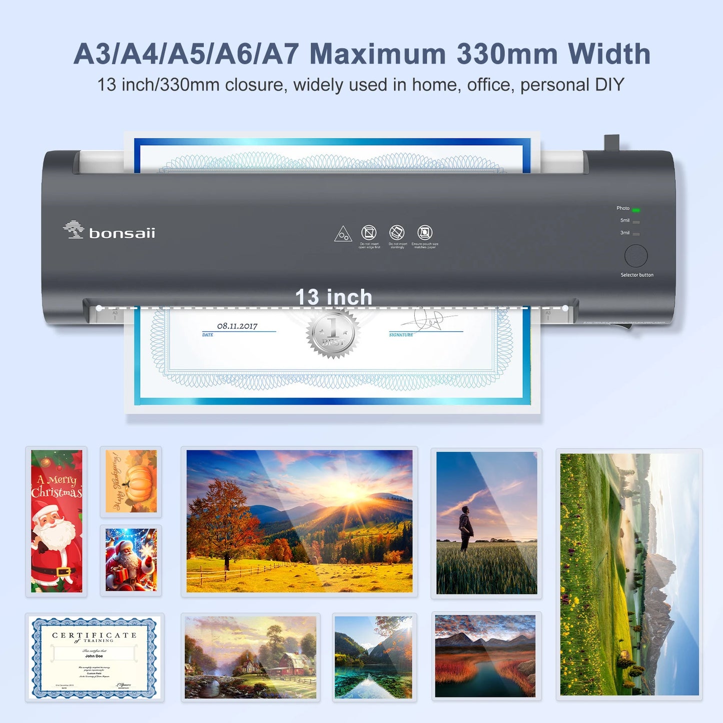 Bonsaii 13 Inch A3 Laminator for Jam-Free Document Preservation