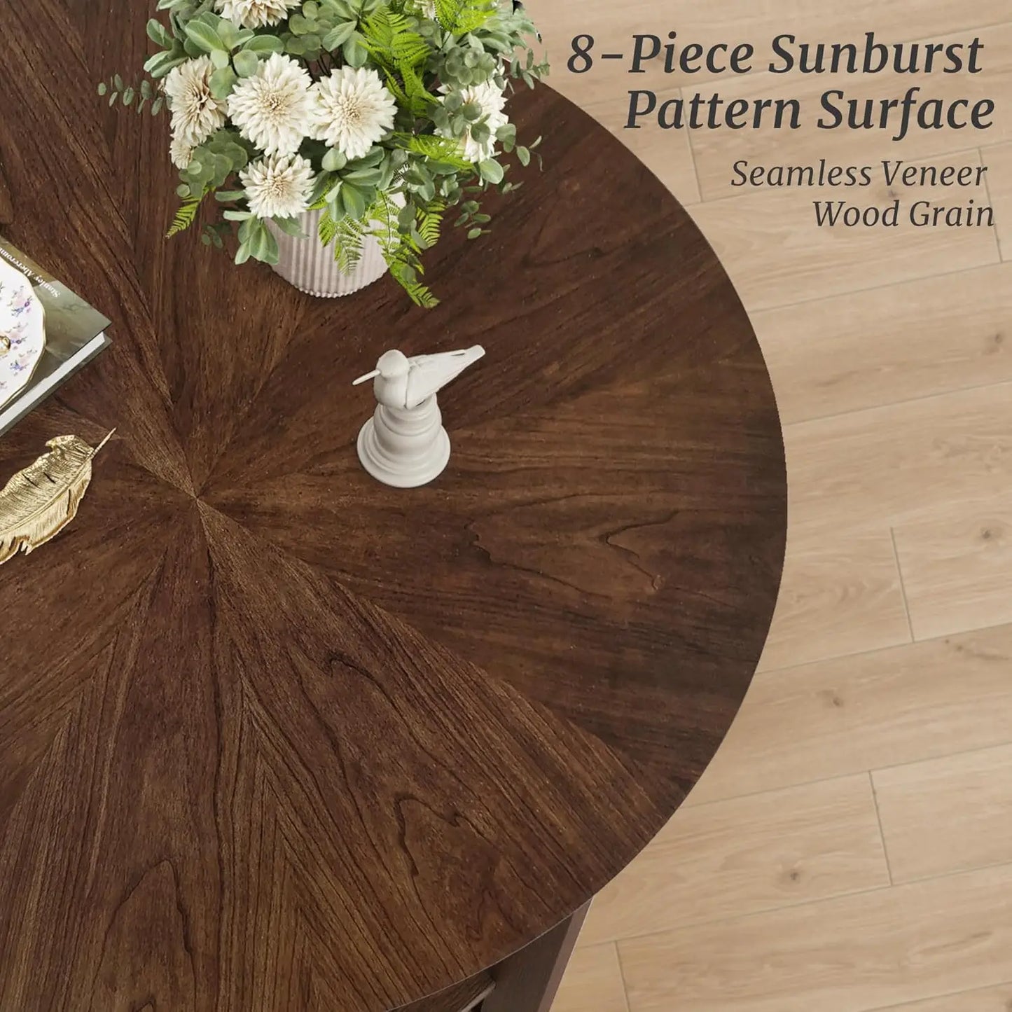 Rustic Modern Round Coffee Table with 2-Tier Storage