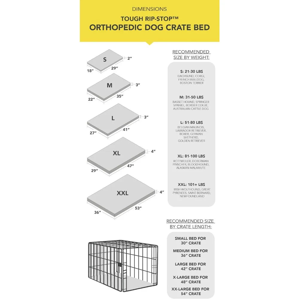 Orthopedic Ripstop Dog Crate Bed With Removable Washable Cover