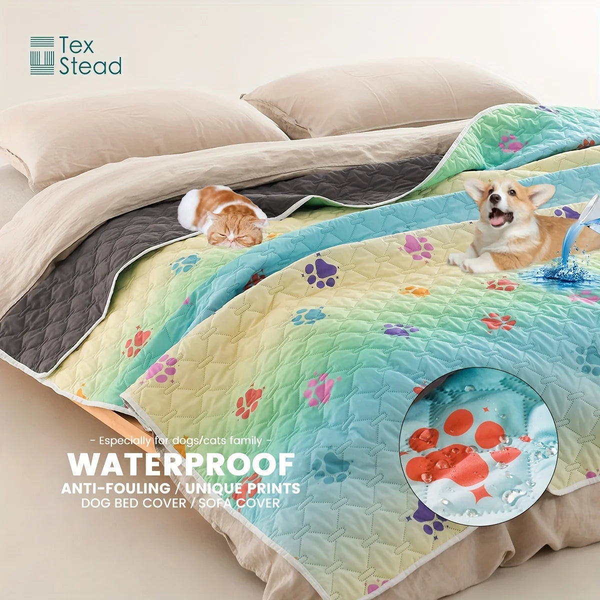 Reversible Anti-Leakage Dog Bed Cover for Kids and Pets