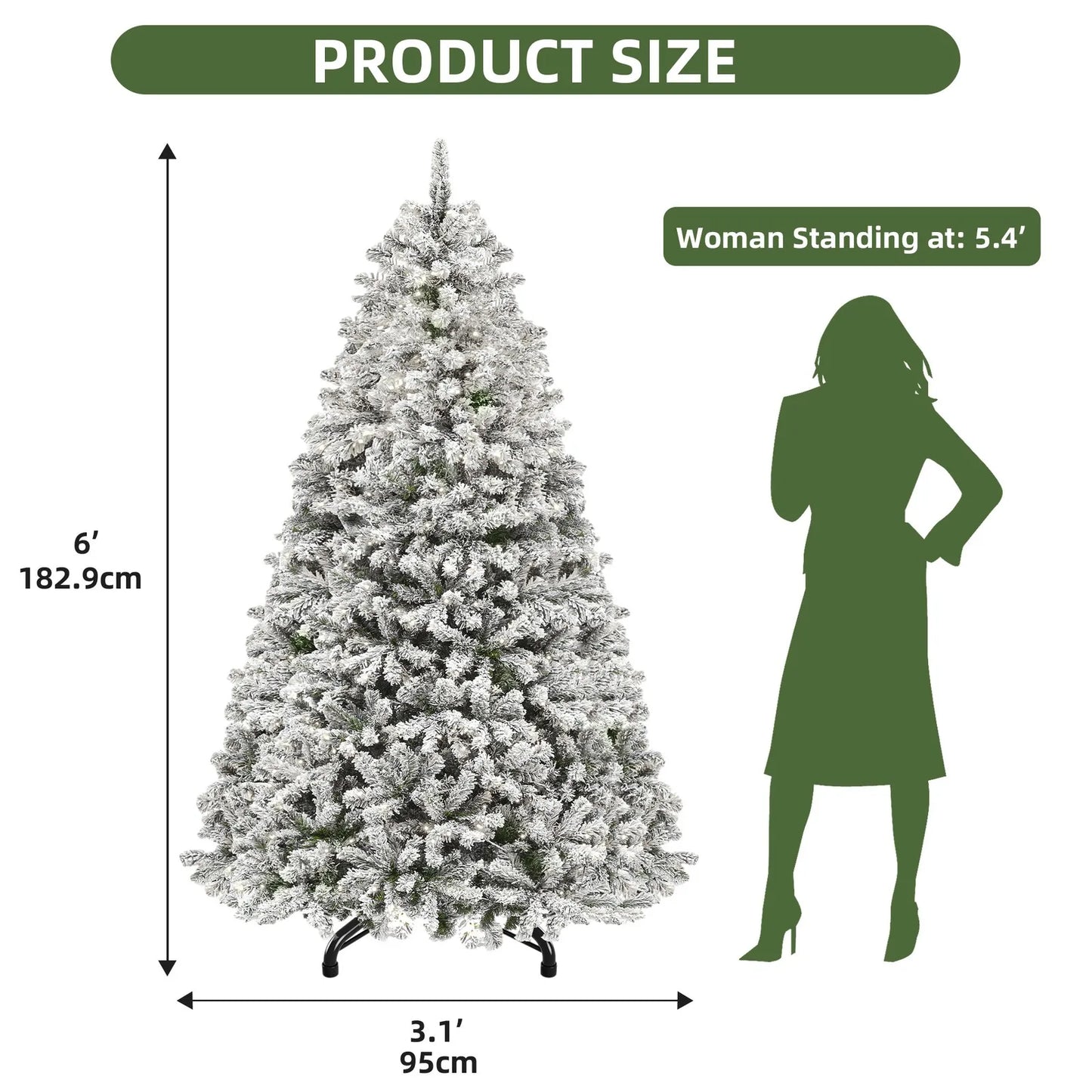 Prelit Snow Flocked 6ft Christmas Tree with Remote Control