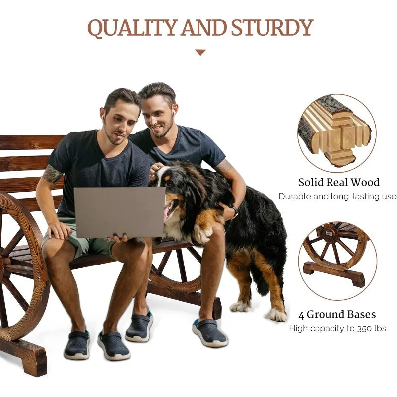 Rustic Wooden Wheel Bench for Charming Outdoor Spaces