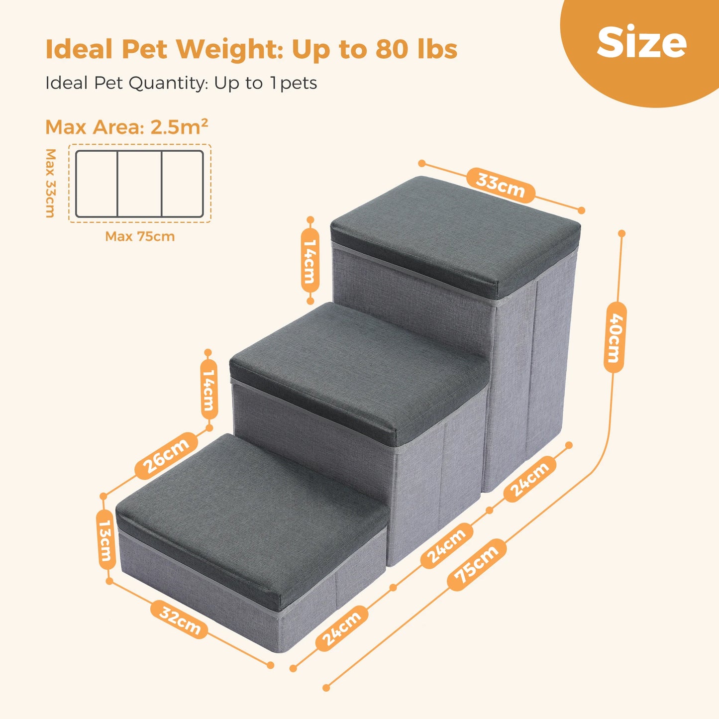 Foldable Dog Stairs With Storage Box Adjustable Height