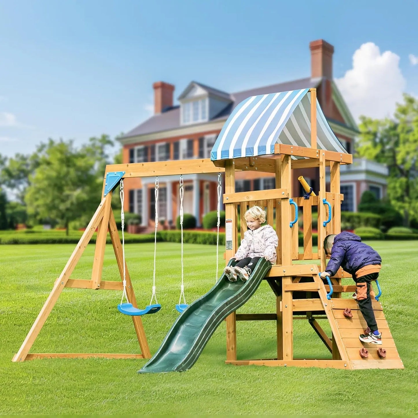 Robotime Robud Wooden Swing Set for Outdoor Adventure