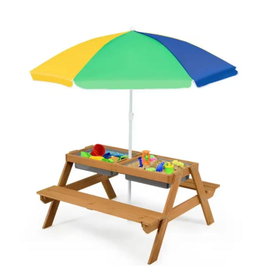 3-in-1 Kids Wood Picnic Table for Outdoor Fun