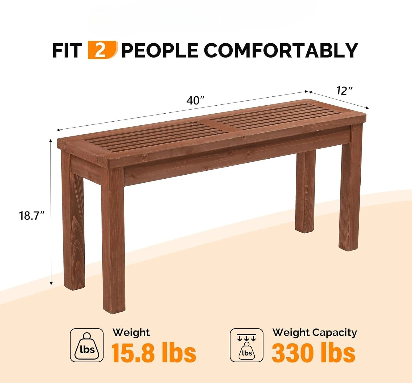 Outdoor Wooden Bench 40 Inch Backless Garden Seat For Patio
