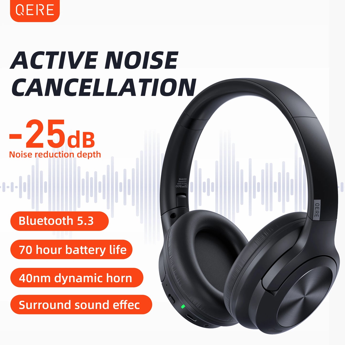 QERE E80 Wireless Bluetooth Headset With 70 Hour Battery Life