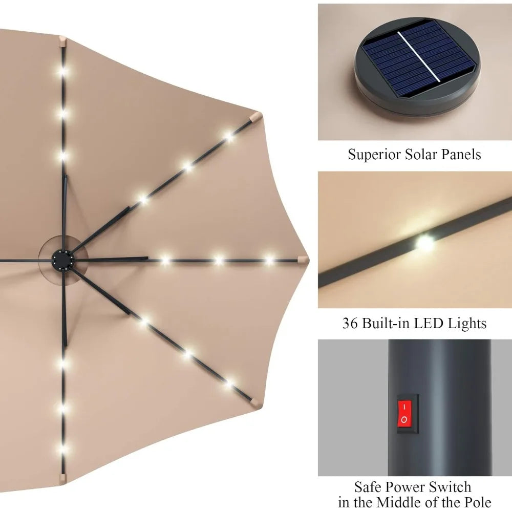 ZHUXIANG 15 Ft Double Sided Patio Umbrella with Solar Lights
