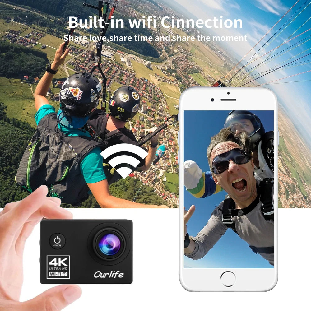 Action Camera 4K Ultra HD Waterproof 30m With WiFi