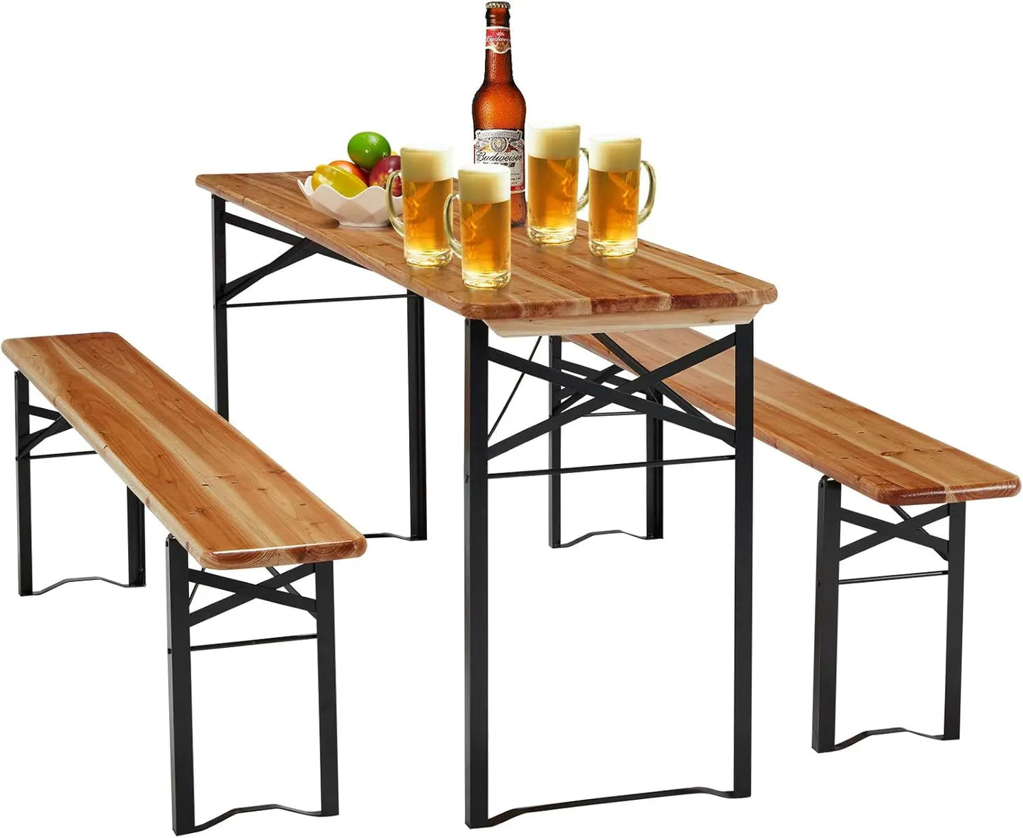 Wood Picnic Table Durable With Bench Set For Outdoor Patio