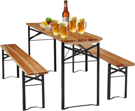 Wood Picnic Table Durable With Bench Set For Outdoor Patio