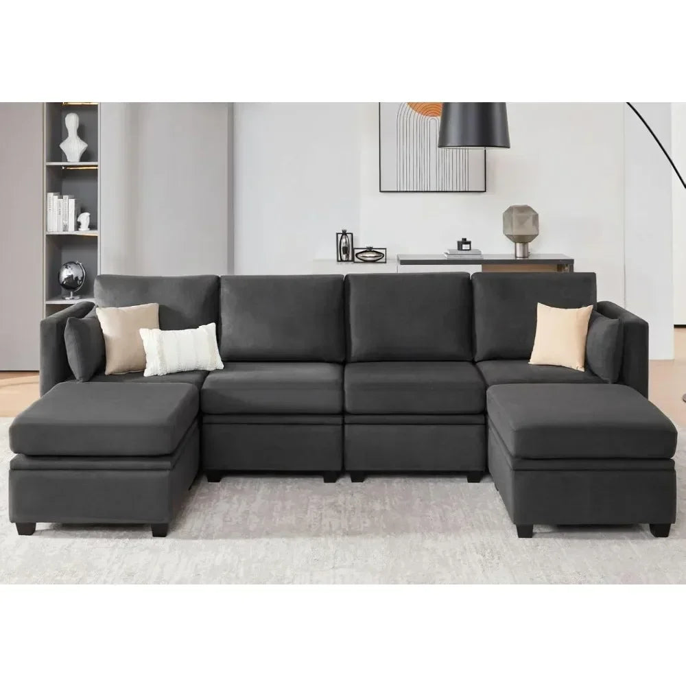 Modular Sectional Sofa With Storage And Ottomans U Shaped