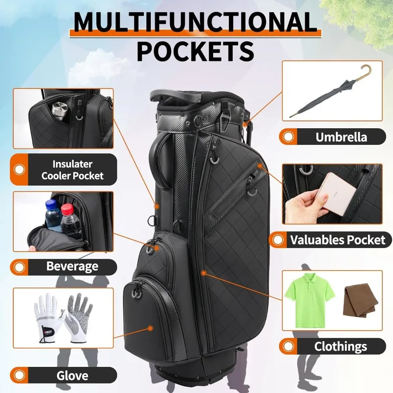 Golf Stand Bag With 14 Way Dividers PU Leather Luxury