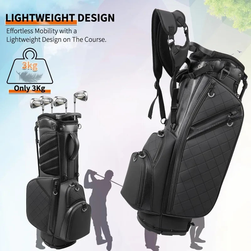 Golf Stand Bag With 14 Way Dividers PU Leather Luxury