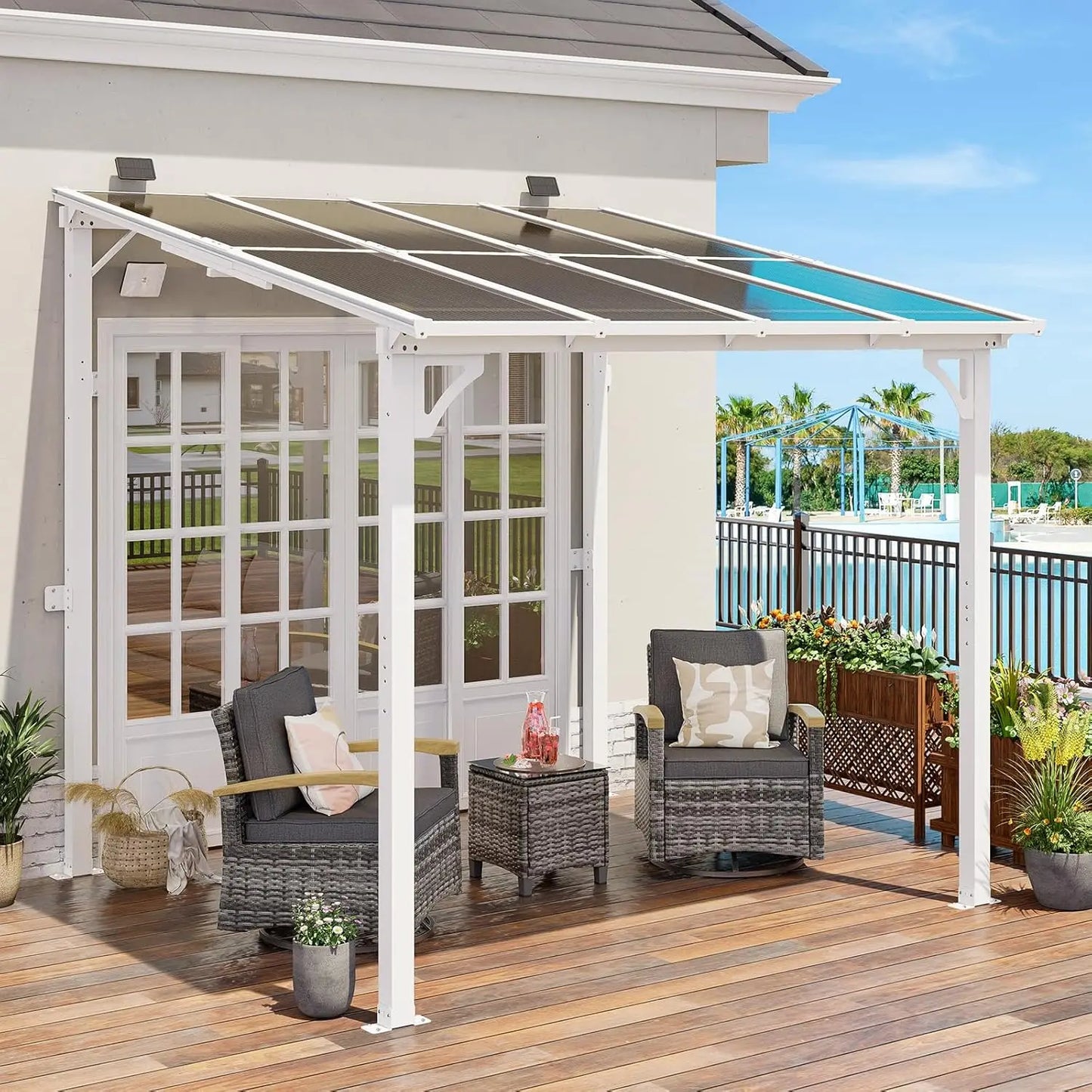 Wall Mounted Lean To Metal Gazebo Awning For Patio Black