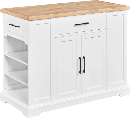Versatile Kitchen Cart with Hidden Wheels and Rubberwood Top