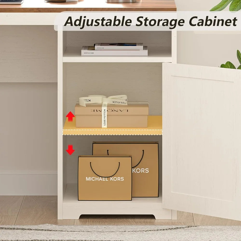 DAFIFY 63 Inch Farmhouse L Shaped Desk with Power Outlets
