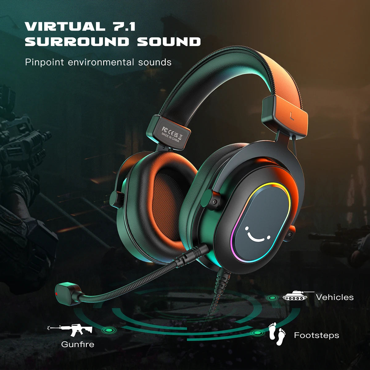 Fifine RGB Gaming Headset with Immersive 7.1 Surround Sound