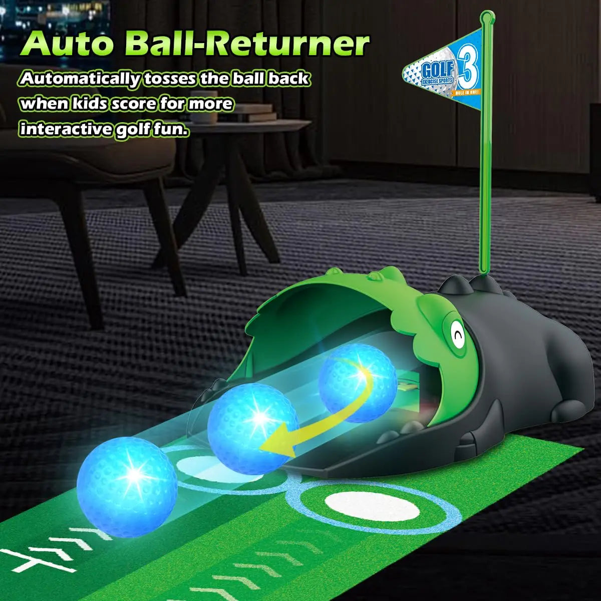Kids Toy Golf Club Set with LED Ball Returner Fun Game