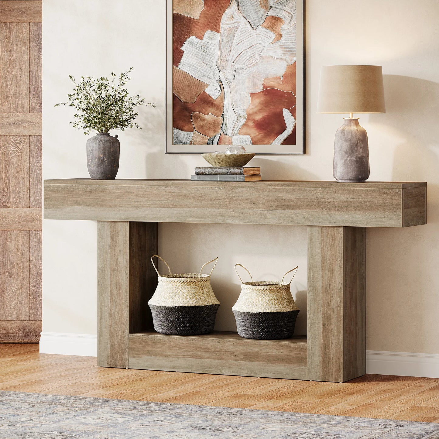 Farmhouse Console Table 63 Inch With Sturdy U Shaped Base
