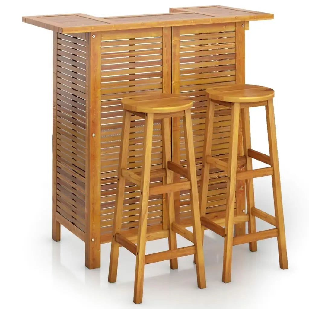 Natural Acacia Wood Garden Bar Set 3 Piece Outdoor Durable