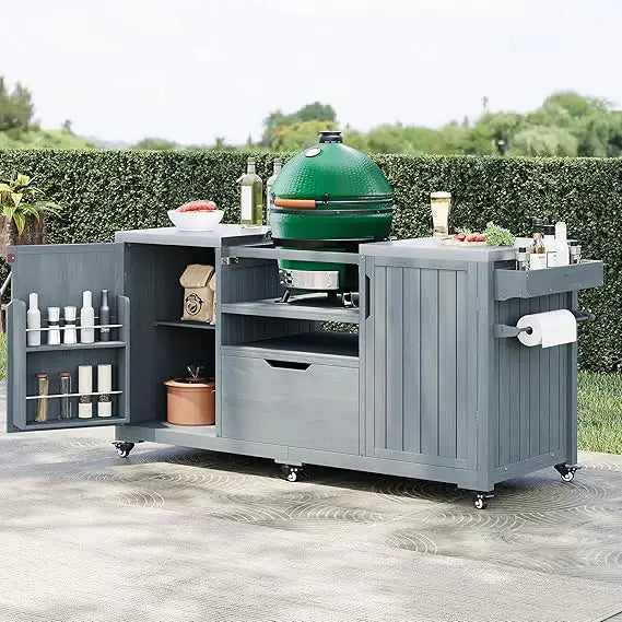 Durable Solid Wood Outdoor Kitchen Island For Big Green Egg