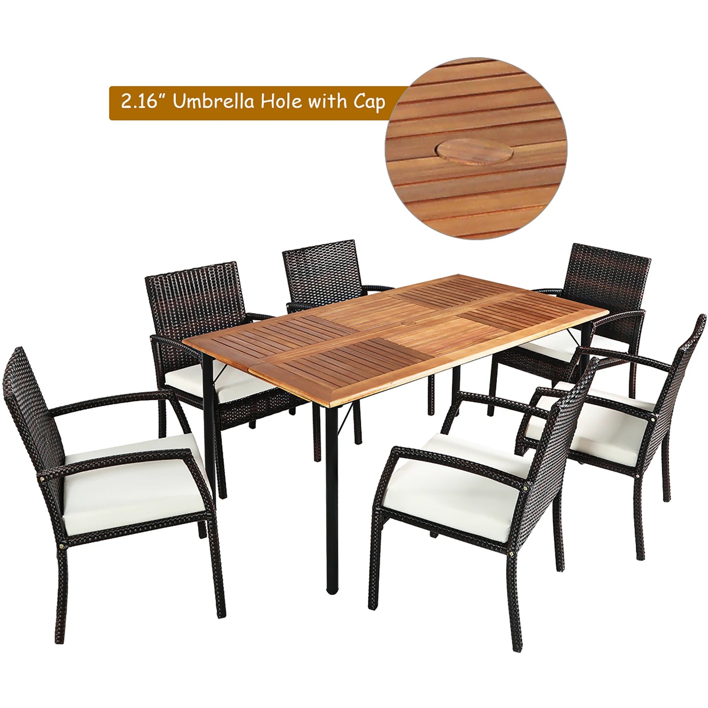 Elegant 7PCS Rattan Patio Dining Set with Wooden Top