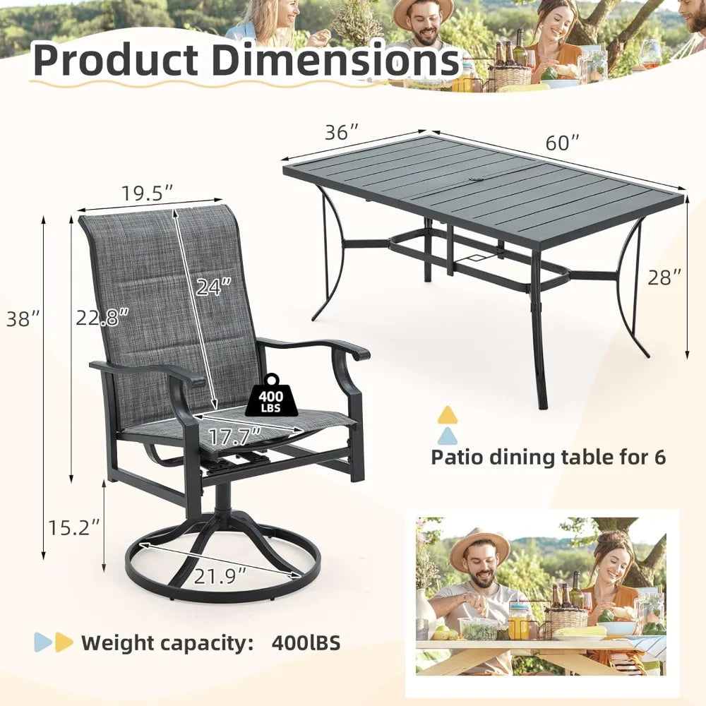 7 Piece Outdoor Patio Dining Set with Swivel Rocker Chairs
