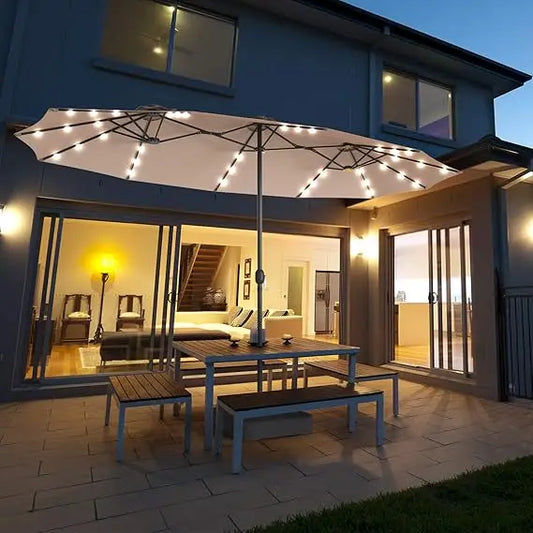 ZHUXIANG 15 Ft Double Sided Patio Umbrella with Solar Lights