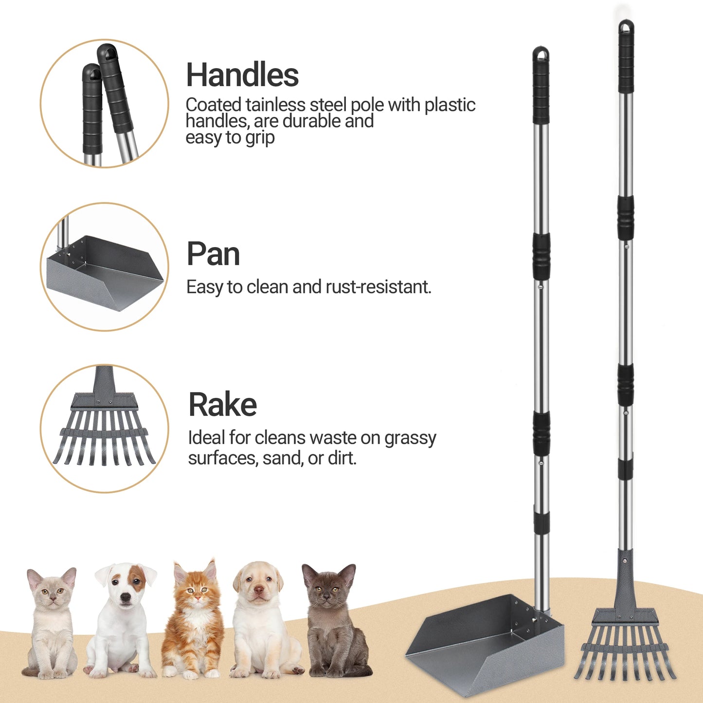 Dog Pooper Scooper With Tray And Adjustable Handles