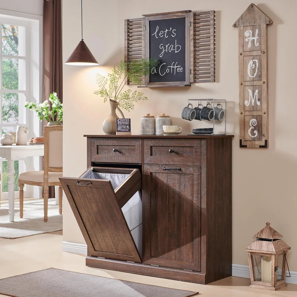 Double Tilt Out Laundry Hamper Cabinet With Drawer