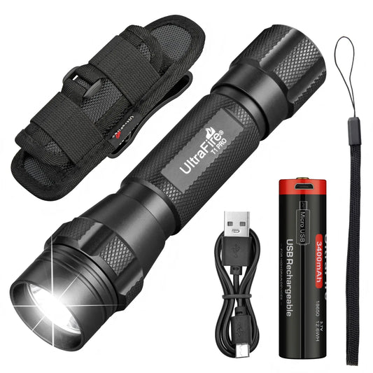 UltraFire T1 Pro Tactical Flashlight 1200 Lumens Rechargeable