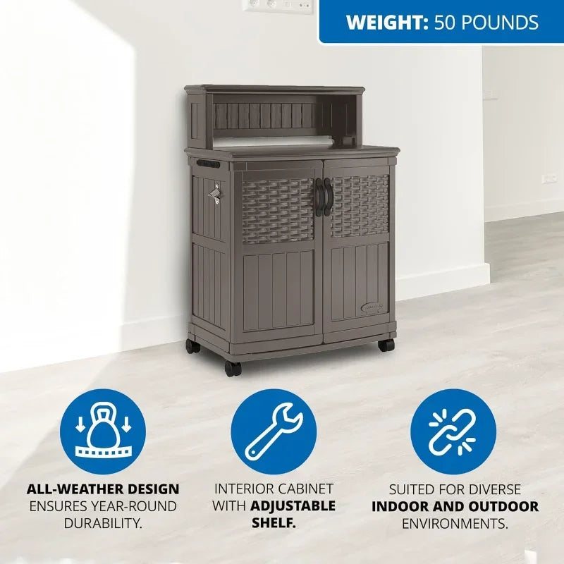 Waterproof Patio Storage Prep Station with Wicker Design
