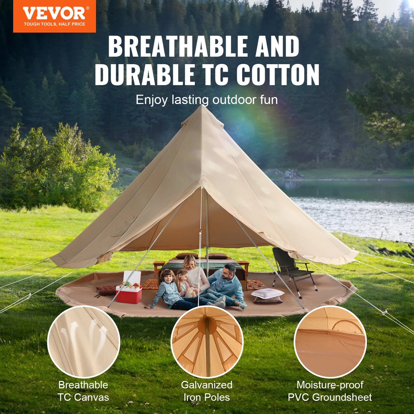 VEVOR Canvas Bell Tent All Season Camping Holds Eight People