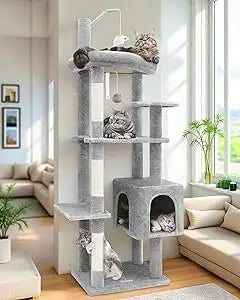 ZHIYONG F64 Cat Tree Tower with Scratching Post for Large Cats