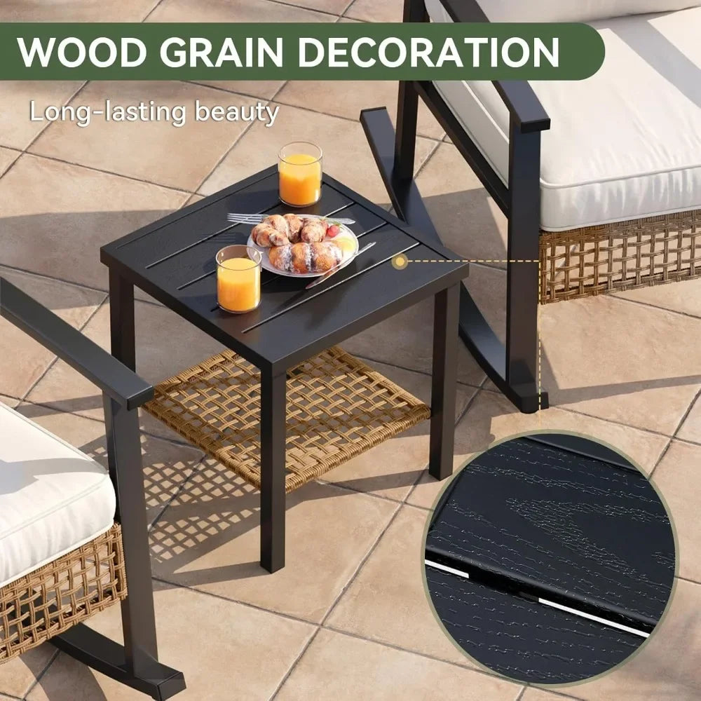 Outdoor Rocking Bistro Set With Cushioned Wicker Chairs