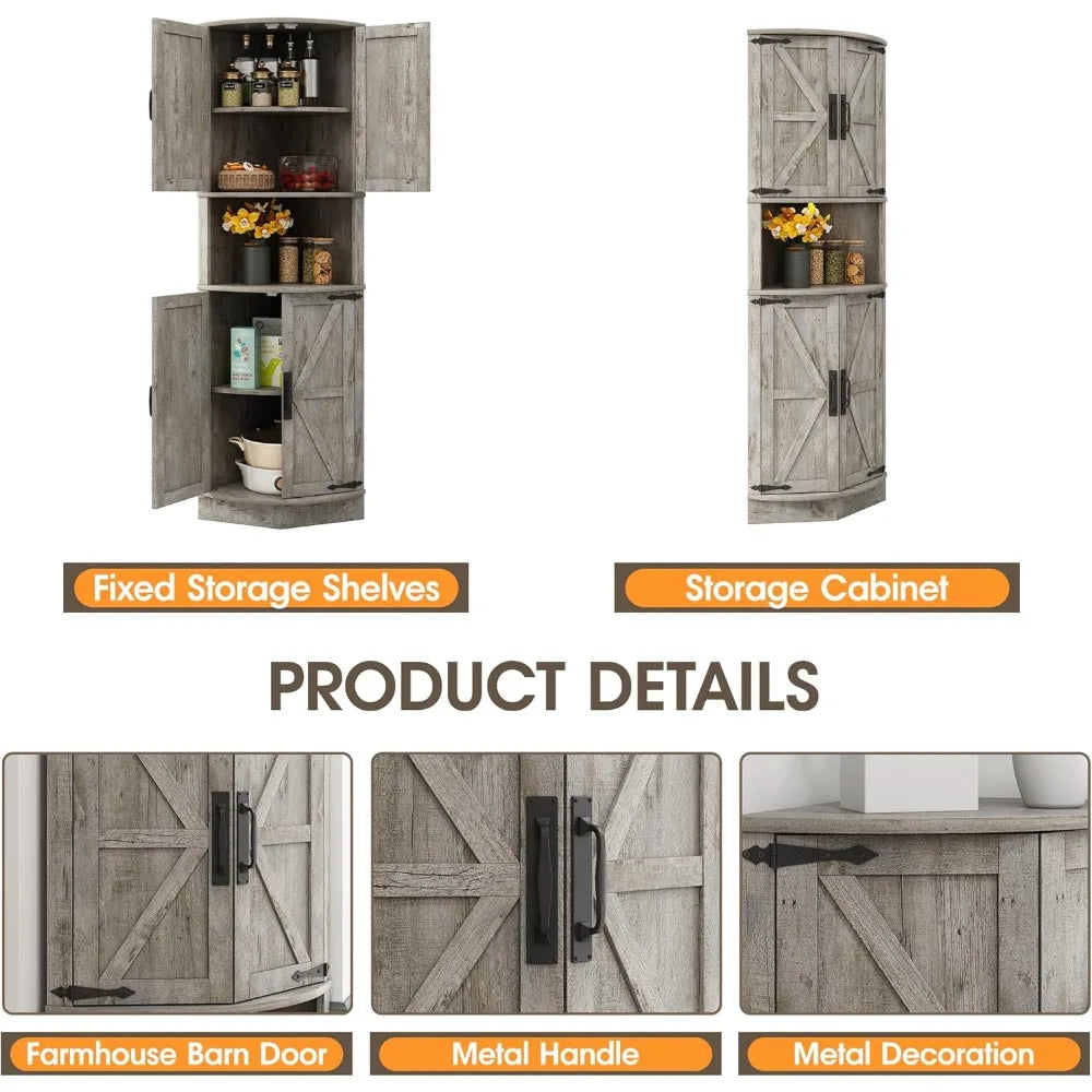 Farmhouse Grey Tall Corner Cabinet With Barn Door Design