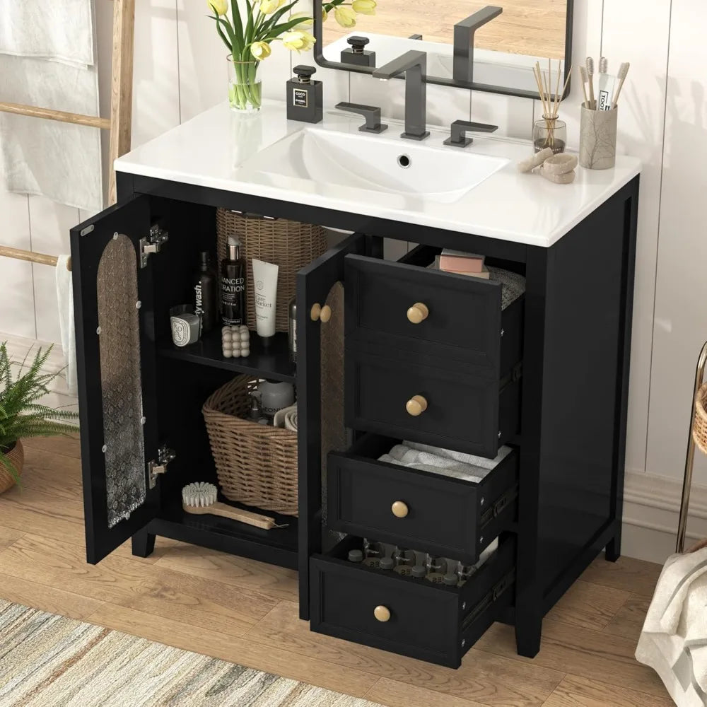 Modern 36 Inch Bathroom Vanity Cabinet with Sink and Storage