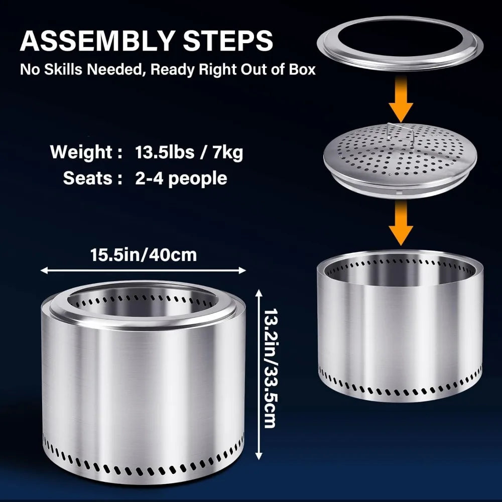 Stainless Steel Outdoor Fire Pit Smokeless Wood Burner
