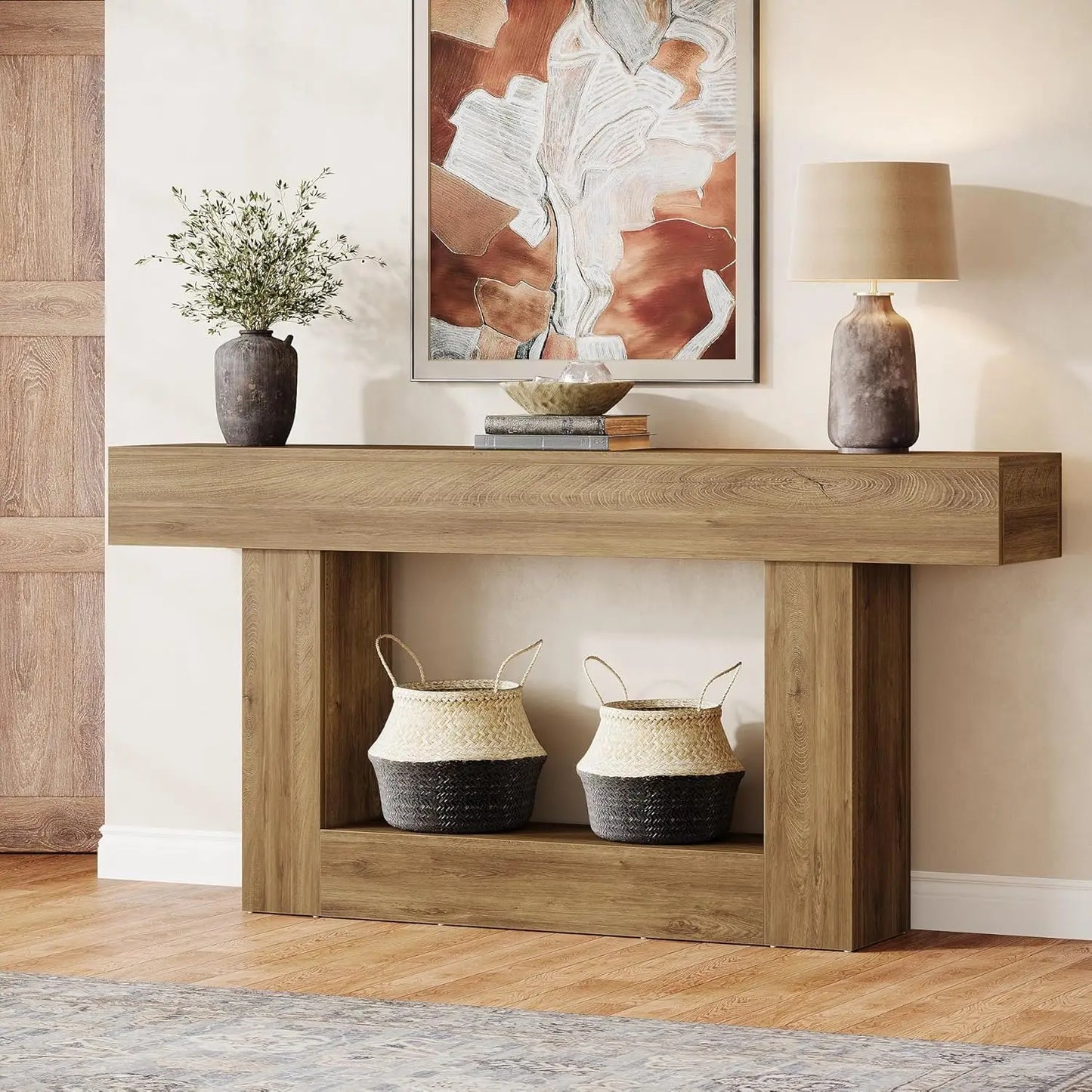Farmhouse Console Table 63 Inch With Sturdy U Shaped Base