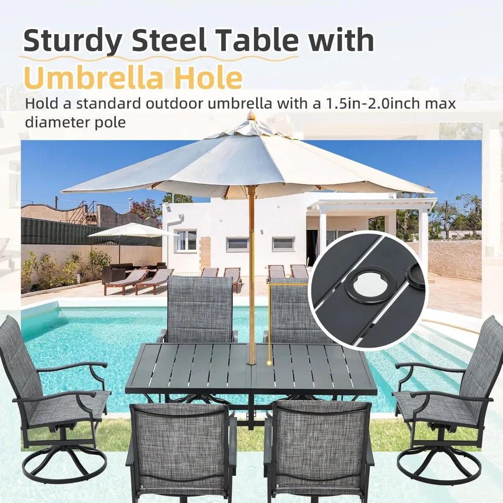 7 Piece Outdoor Patio Dining Set with Swivel Rocker Chairs