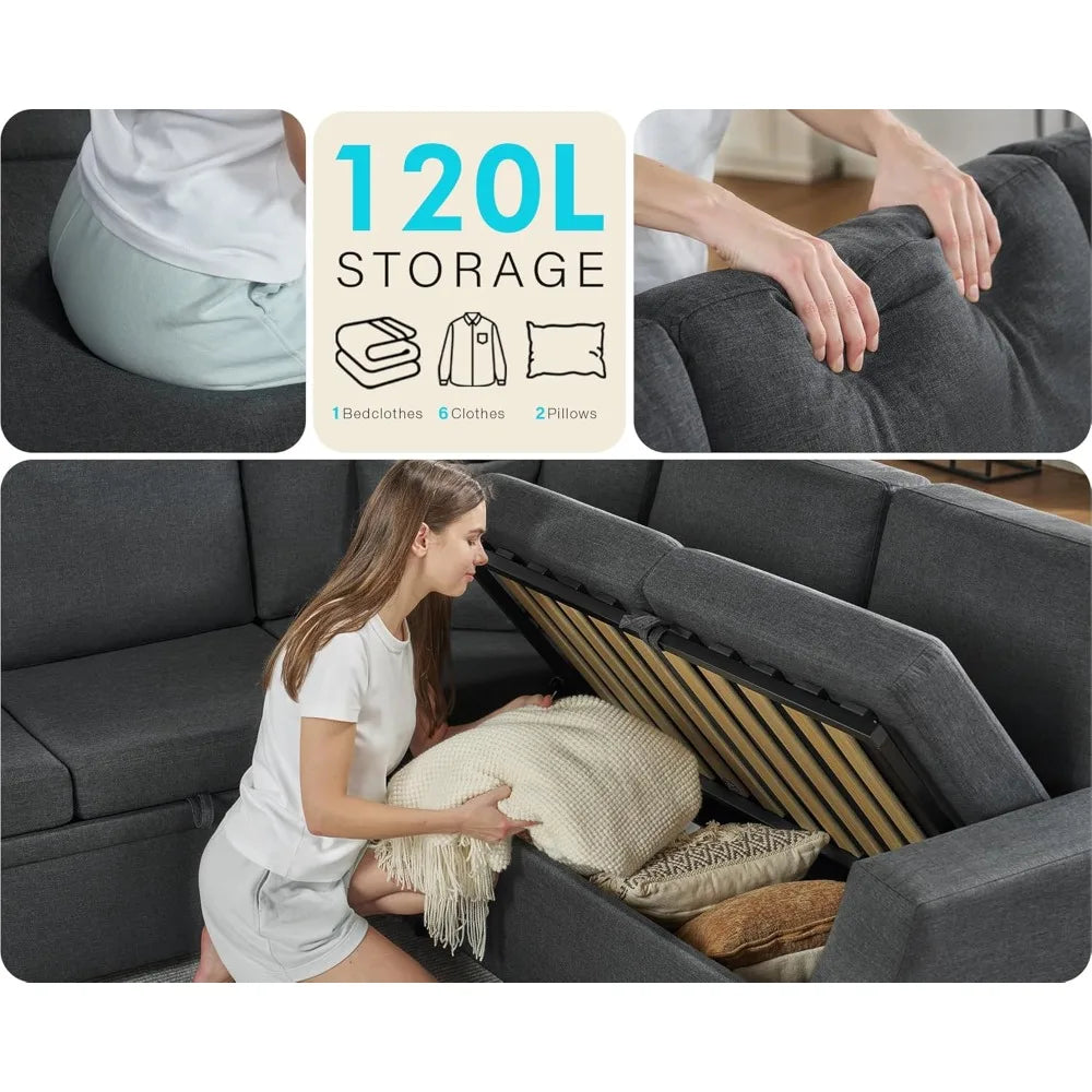85 Inch Sofa Bed Sectional With Storage Seat Pull Out
