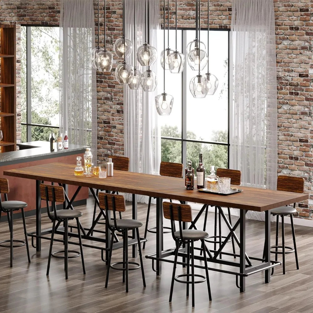 Industrial Bar Table 63 With Solid Wood Top And Footrest